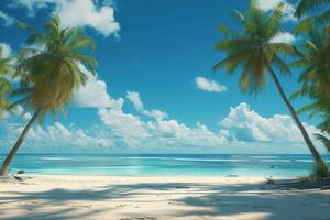 AI generated Tropical beach with palm trees and turquoise sea. photo