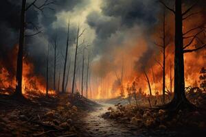AI generated Burning forest. Fire in the forest. photo