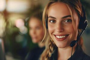 AI generated Friendly Customer Service Representative with Headset with AI generated. photo