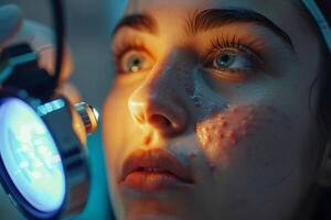 AI generated Close-up of Acne Skin Examined by Dermatologist ai, AI generated, AIgenerated photo