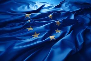 AI generated waving European Union flag, close up of european flag photo