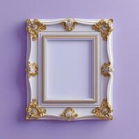 AI generated Antique white photo frame mockup on purple wall