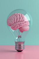 AI generated Brain inside light bulb symbolizing creativity and innovation concept, brainstorming idea generation image photo