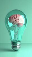 ai generado ligero bulbo con cerebro dentro simbolizando brillante ideas y creativo, lluvia de ideas idea Generacion concepto foto