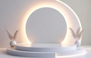 AI generated White podium with bright lighting, brand positioning picture photo