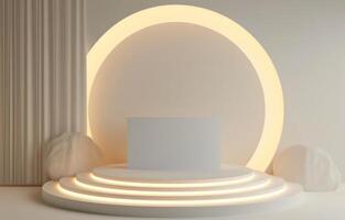 AI generated Brightly lit white podium, brand positioning photo