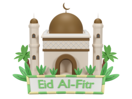 3d render Eid al-Fitr illustration with mosque isolated on transparent background png