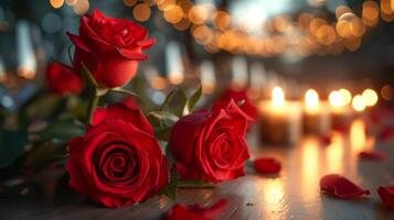 AI generated red rose and candles photo