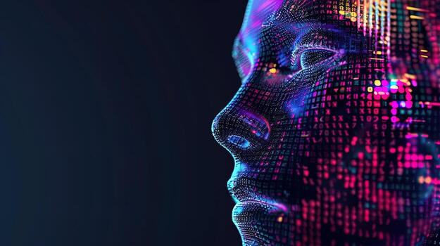 ai generado futurista cyborg cara con brillante líneas. artificial inteligencia concepto, ai generativo foto