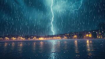 ai generado Tormentoso cielo con relámpago y lluvia, ai generativo foto