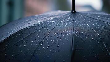 ai generado cerca arriba de negro paraguas durante lluvia, ai generativo foto