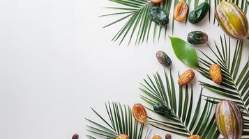 AI generated Tropical palm leaves and dates on a white background, ai generative photo