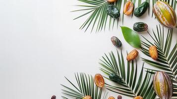 AI generated Tropical palm leaves and dates on a white background, ai generative photo