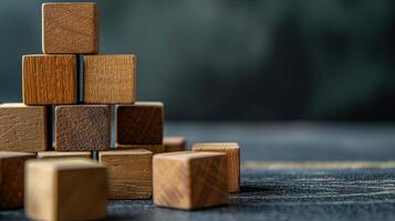 AI generated Wooden cubes on a dark background. The concept of business growth and success, ai generative photo