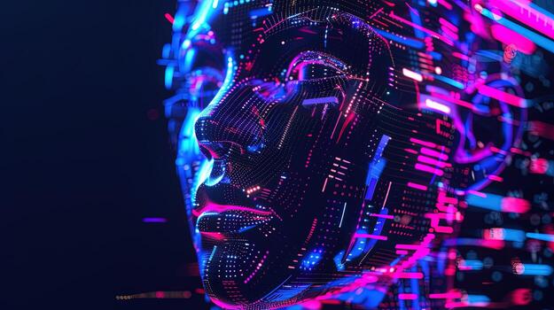 ai generado futurista cyborg cara con brillante líneas. artificial inteligencia concepto, ai generativo foto