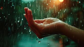 AI generated Close up of woman hands with water drops flowing on her palms, ai generative photo