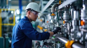 AI generated Engineer or technician working on a heating system in a boiler room, ai generative photo