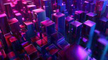 AI generated Abstract 3d rendering of cityscape. Futuristic background with neon glowing cubes, ai generative photo