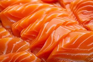 AI generated A close up of several slices of salmon sitting on top of each other photo