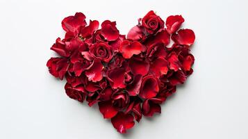 AI generated Red roses in the shape of a heart on a white background photo