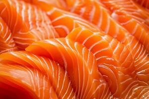 AI generated A close up of several pieces of salmon sitting on top of each other photo