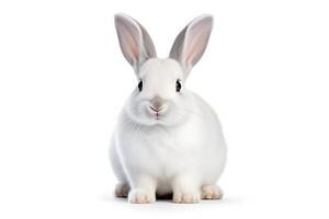 ai generado Pascua de Resurrección conejito en un lindo, mullido blanco antecedentes. animal símbolos de Pascua de Resurrección foto