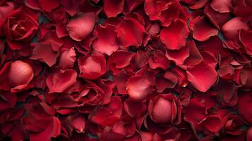 ai generado un vibrante colección de rojo Rosa pétalos antecedentes foto