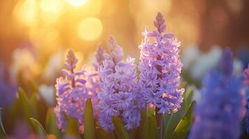 AI generated Spring flowers in sunny day in nature, Hyacinth, Colorful natural spring background, AI generated photo