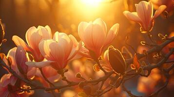 AI generated Spring flowers in sunny day in nature, Colorful natural spring background, photo