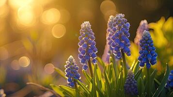AI generated Spring flowers in sunny day in nature, Hyacinth, Colorful natural spring background, AI generated photo