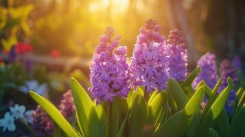 AI generated Spring flowers in sunny day in nature, Colorful natural spring background, photo