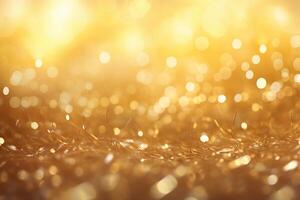 AI generated abstract golden bokeh background with glitter defocused lights. photo