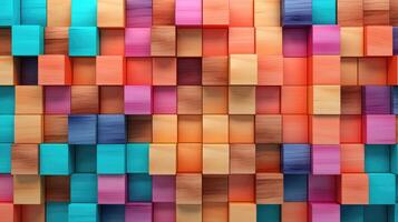 AI generated Abstract block stack wooden 3d cubes, colorful wood texture for backdrop photo