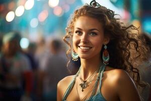 AI generated A beautiful woman at a dance carnival photo