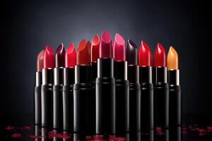 AI generated Studio shot of assortment lipsticks photo