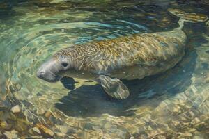 AI generated Florida manatee in clear water photo