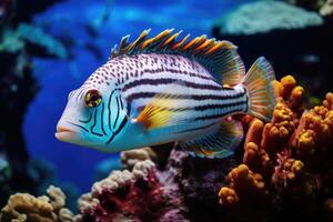 ai generado pescado terminado un coral arrecife en el mar. foto