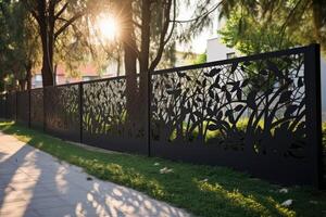 AI generated Modern metal fence for fencing the yard area and gardens photo