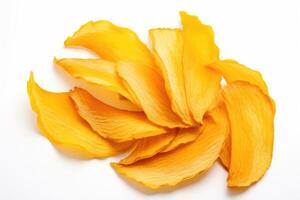 AI generated Dried mango slices on white background photo