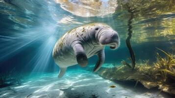 AI generated Florida manatee in clear water photo