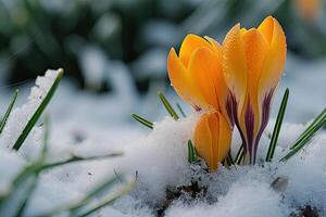 AI generated Crocus in the snow photo