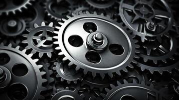 AI generated Retro black and white background of industrial cogs or gears with movement photo