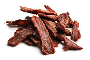 AI generated Beef jerky on a white background. photo