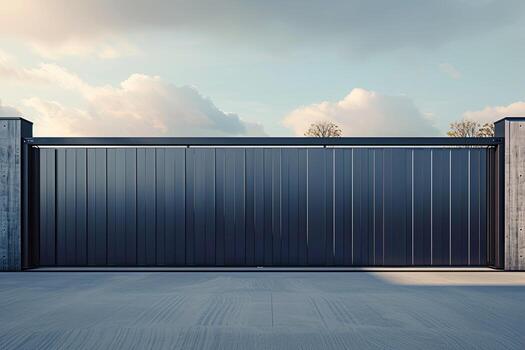 AI generated Wide automatic sliding gate with remote control. Security and protection concept. photo