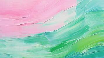 AI generated Abstract colorful green and pink colors art painting texture with oil or acrylic brushstroke waves photo