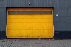 AI generated Yellow sectional garage door. photo