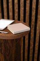 A book with a blank empty cover mockup template photo