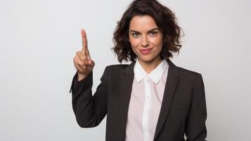 AI generated A businesswoman, indicating with the index finger photo