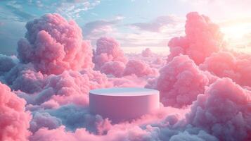 AI generated a white cube in the middle of a pink cloud photo