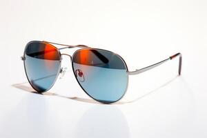 AI generated sunglasses with mirrored lenses on a white background photo